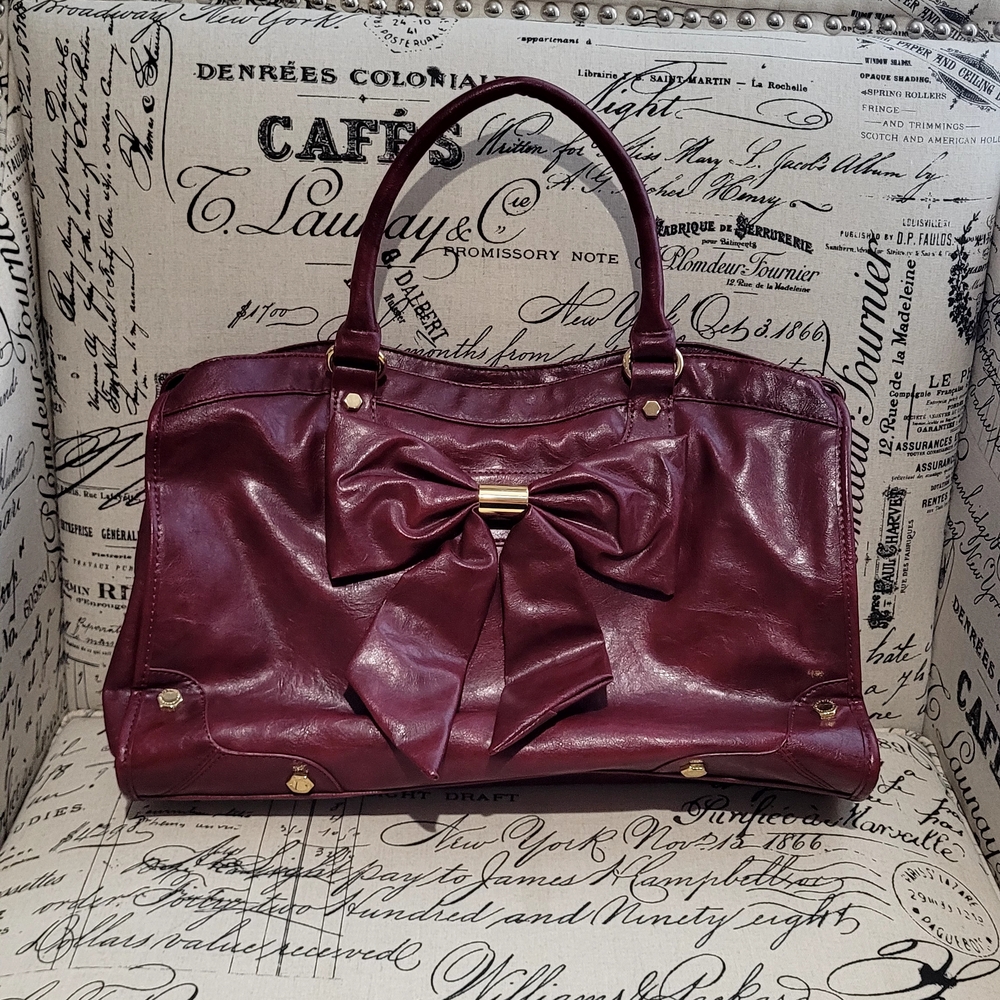 Elegant Burgundy Bow Tote Bag